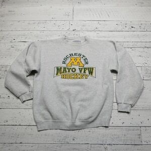 Vintage Rochester‎ Mayo VFW Sweater Mens Large Gray Hockey Crewneck Made USA 90s